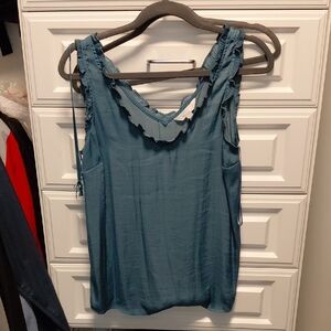 LC Lauren Conrad Green Ruffled Sleeveless Tank Top
